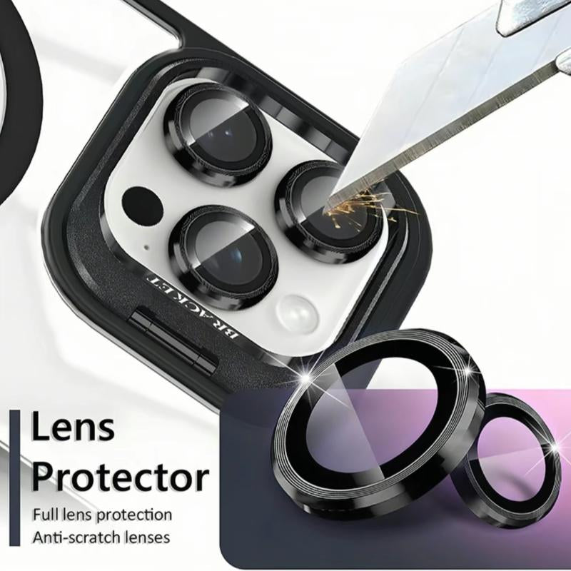 Apple 17 16 15 14 13 12 Max plus Pro Magnetic Mobile Phone Case with Magsafe Camera Ring Holder, Military-Grade Protection, Anti-Fall, Non-Yellowing, Wireless Casing Protector Cover, Black Silicone