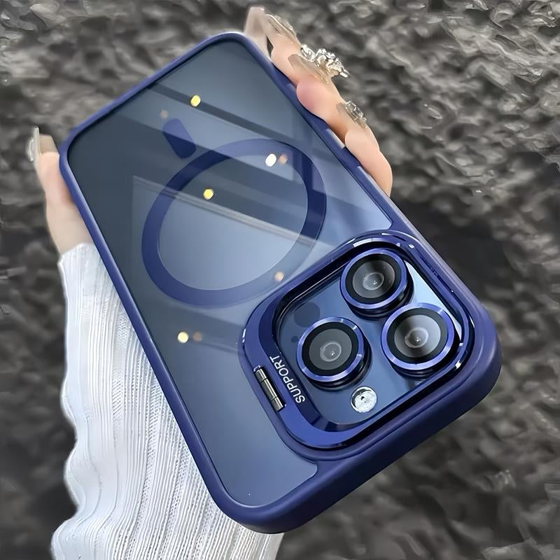 Apple 17 16 15 14 13 12 Max plus Pro Magnetic Mobile Phone Case with Magsafe Camera Ring Holder, Military-Grade Protection, Anti-Fall, Non-Yellowing, Wireless Casing Protector Cover, Black Silicone