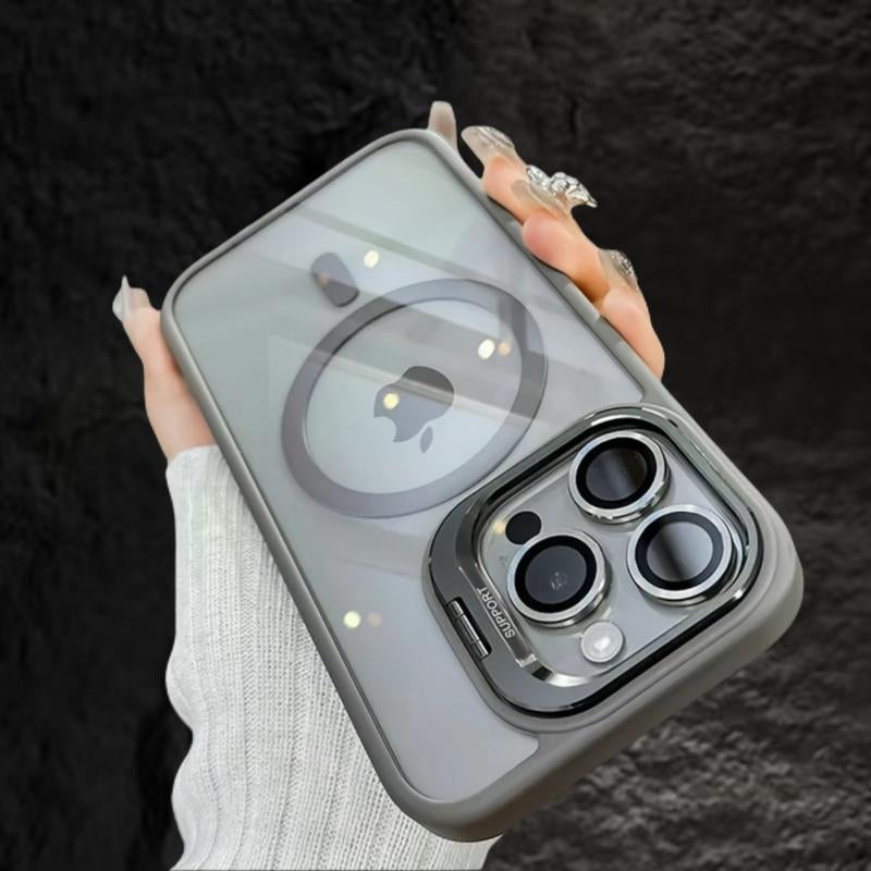 Apple 17 16 15 14 13 12 Max plus Pro Magnetic Mobile Phone Case with Magsafe Camera Ring Holder, Military-Grade Protection, Anti-Fall, Non-Yellowing, Wireless Casing Protector Cover, Black Silicone