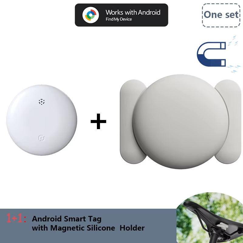 Android Airtag with Magnet Holder Compatible with Google Find My, Waterproof Shockproof Smart Tracker with Protective Cover